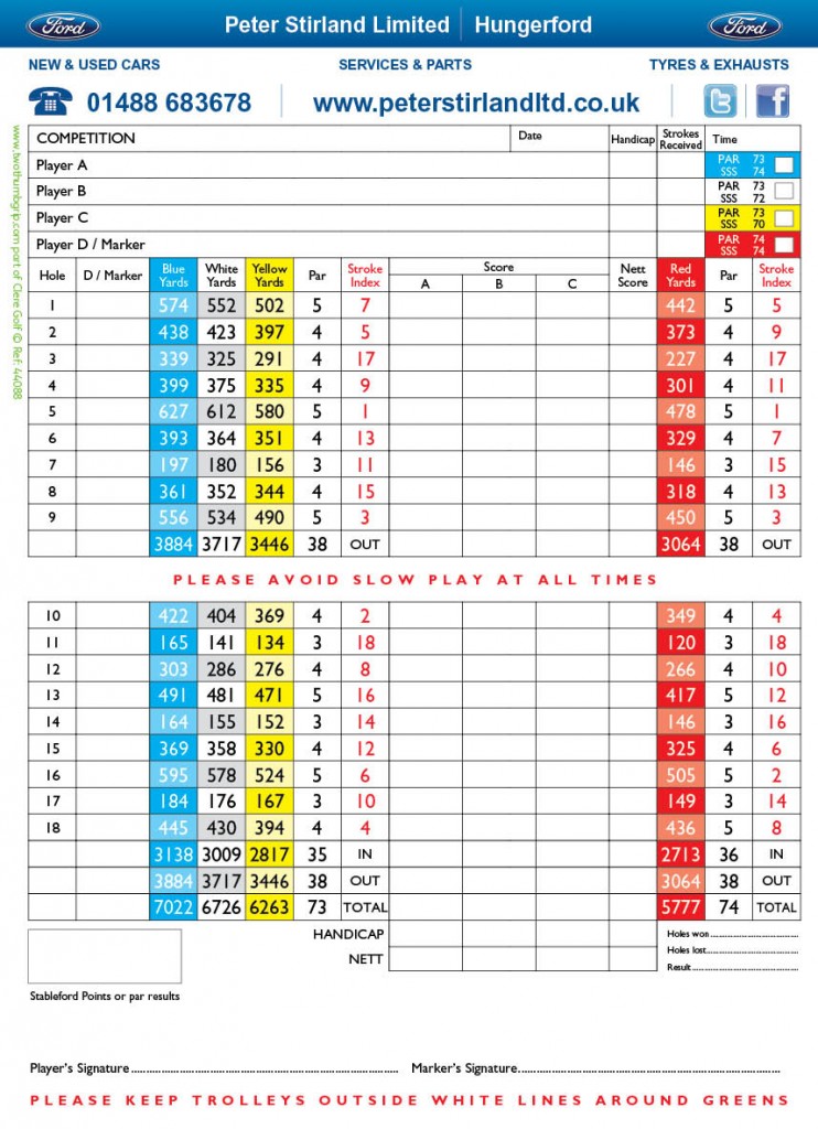 Scorecard The West Berkshire Golf Club